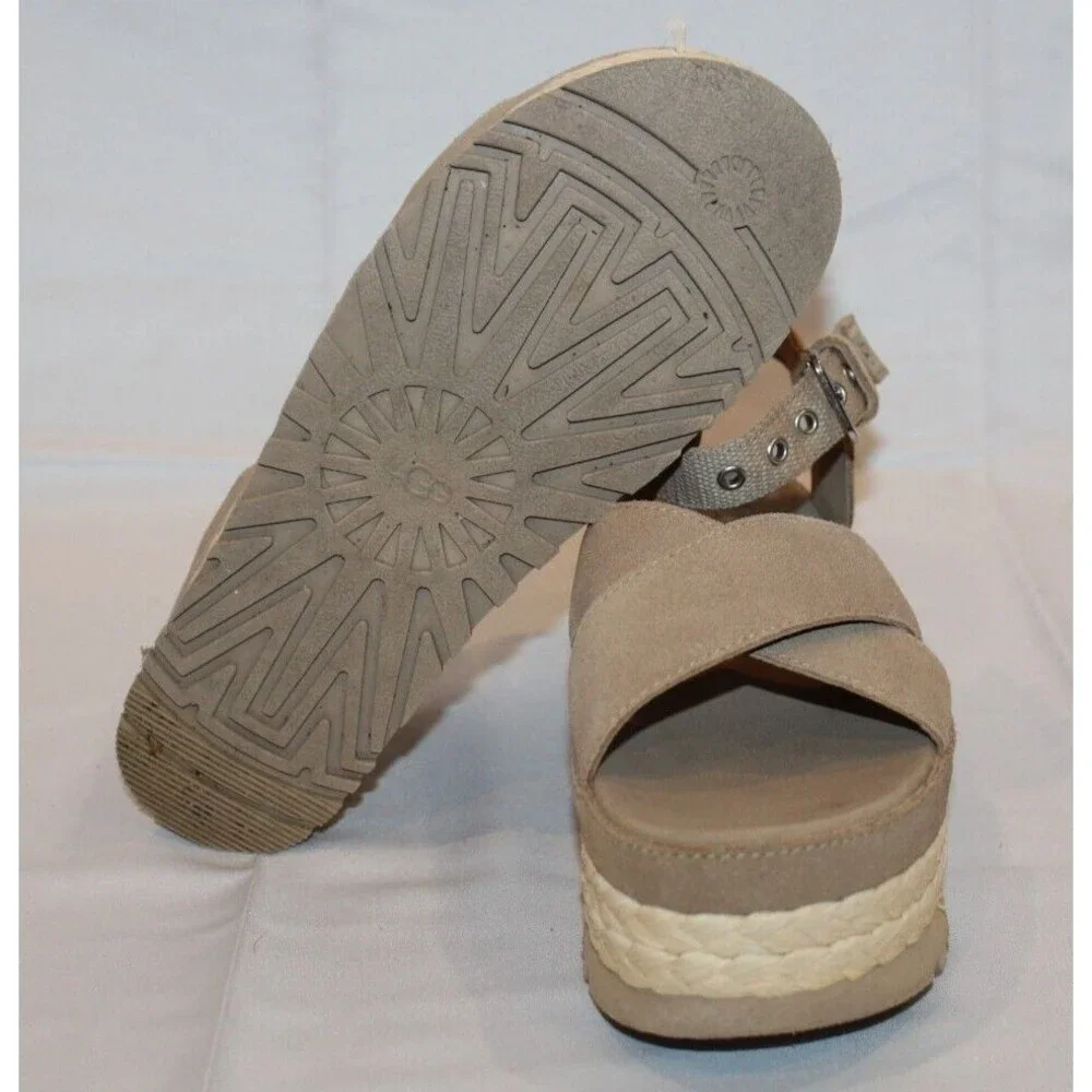 NIB Ugg Aubrey Women's Platform Ankle Suede Sandals‎ Sand